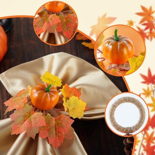 Fall Thanksgiving Pumpkin Napkin Rings Set of 12, Thanksgiving Table Decor
