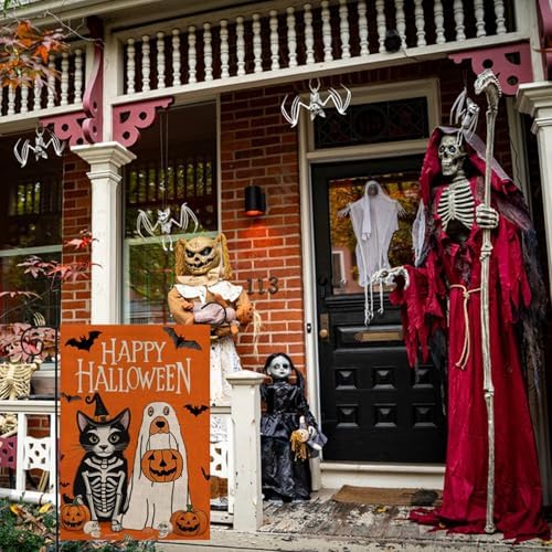 Halloween Ghost Dog Garden Flag 12x18 Vertical Double Sided Happy Halloween Pumpkin Bats Skull head Home decoration Fall Yard Flag for Outdoor Outside Patio Lawn Farmhouse Farmland Holiday Decoration