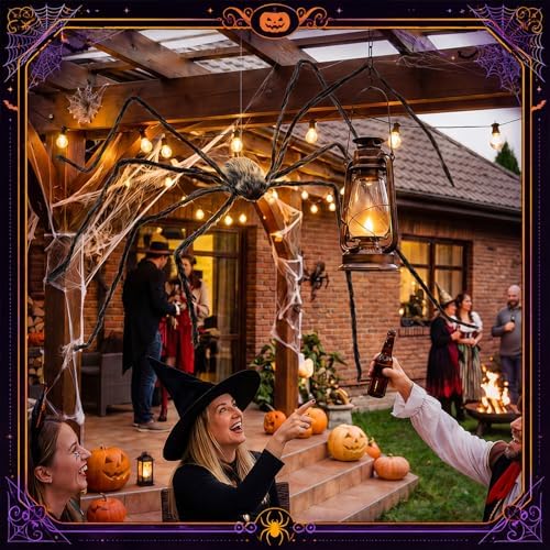 Blueweenly 6.5 ft Giant Spider Halloween Decorations Outdoor, Hairy Gray