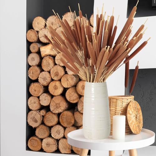 45pcs Large Natural Brown Cattails Bundles, 17'' Real Dried Flowers