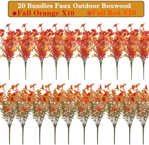 Grunyia 20 Bundles UV Resistant Artificial Fall Flowers Outdoor - Fake Autumn Plants for Thanksgiving Porch, Pumpkin Decor | All-Weather Faux Eucalyptus & Daisy (Fall Mix)