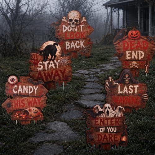 Halloween Yard Signs Decorations, Outdoor Scary Grave Beware Stakes Outside