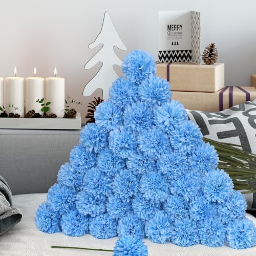 36 Pcs Artificial Chrysanthemums Flowers Sky Blue Fake Silk Flowers Bouquet