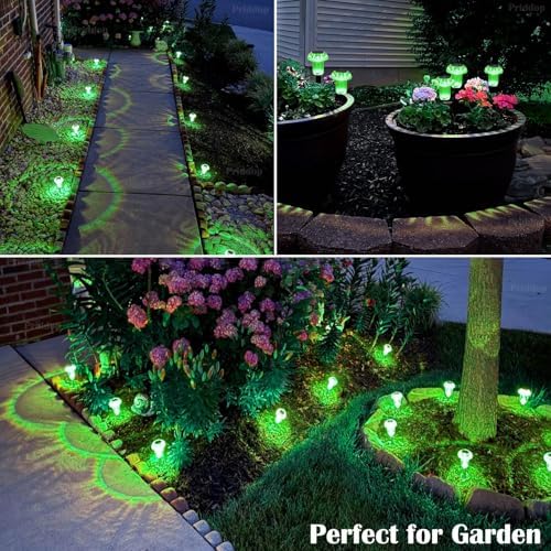 Priddop Solar Lights Outdoor Waterproof 8 Pack LED Green Stake Mushroom