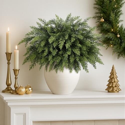 N&T NIETING 16 Pcs Real Touch Christmas Norfolk Pine Stems,18 Inches Artificial Pine Branches Fake Greenery Plants Stem Pine Picks for Vase Filler DIY Garland Wreath Xmas Indoor Outdoor Decorations