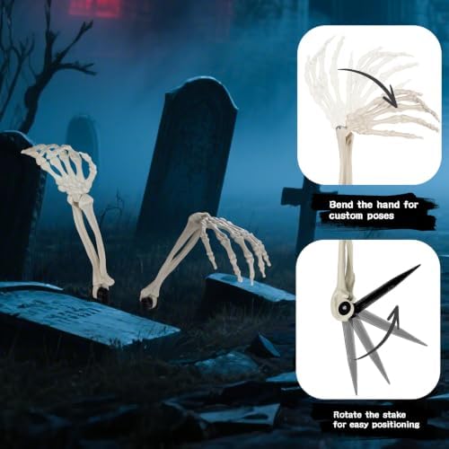Halloween Realistic Skeleton Stakes Zombie Ghost Arm Stake Severed Plastic Skeleton Hands Yard Signs for Lawn Stakes Garden Halloween Props Decoration (2 Pcs White&Black)