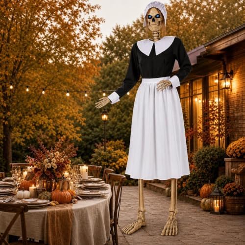 3 Pcs Pilgrim Woman Outfit for 12 Ft Skeleton Thanksgiving Accessories