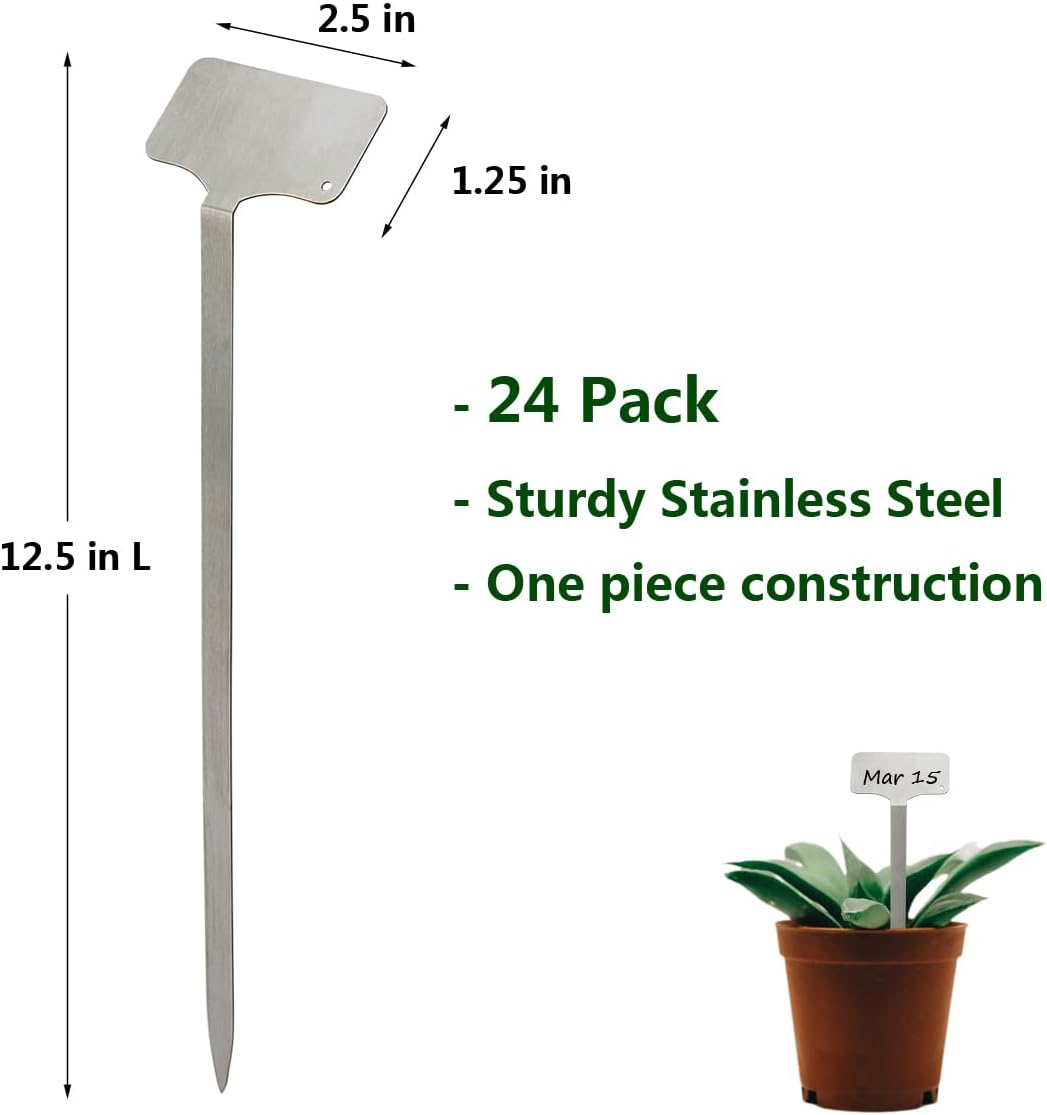 24 Pack Stainless Steel Plant Labels, Waterproof Metal Plant Markers for Outdoor Garden, Greenhouse, Vegetables, Herbs