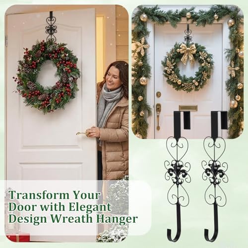 2 Pcs Halloween Wreath Hangers for Front Door, 15.5 in, Black