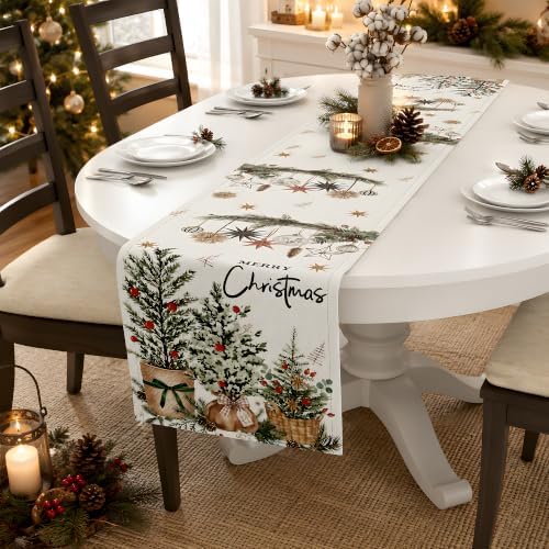 Christmas Party Decorations - Pine Cone Xmas Tree Table Runner