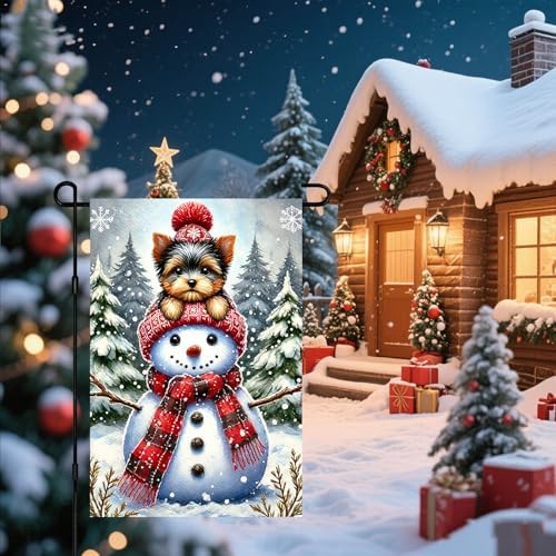 BlissYard Garden Flag Snowman Pine Trees Winter 12x18 Inch Polyester