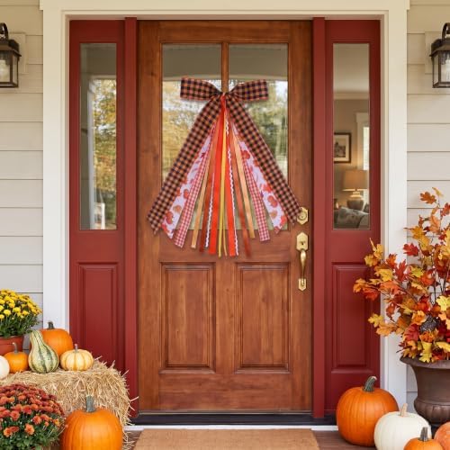 Fall Wreath Sash Autumn Wreath Bow, 11.8*23.6" Thanksgiving Bow Decorations