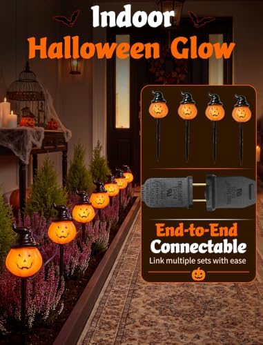 Halloween Pumpkin Pathway Lights, 4PCS Jack-o-Lantern Stakes