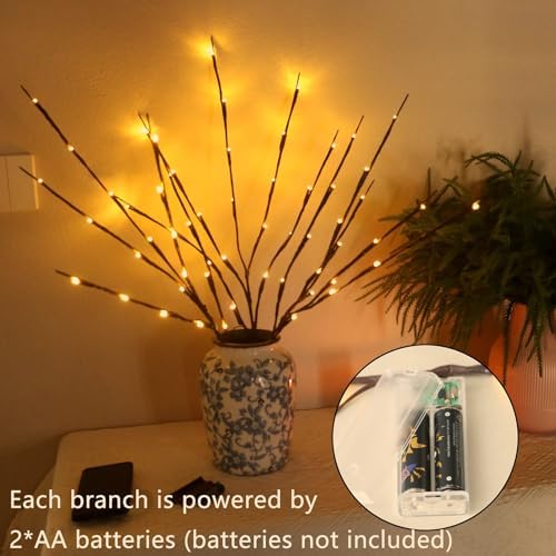 3PCS 30IN LED Lighted Tree Branches Lights with Timer, Battery Operated
