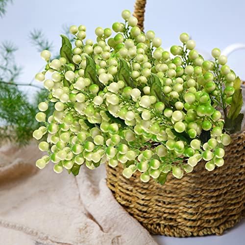 Artificial Berries, 4pcs Artificial White Green Berry Lifelike Fruits Fake Berries for Bridal Bouquet Christmas Home Kitchen Decoration