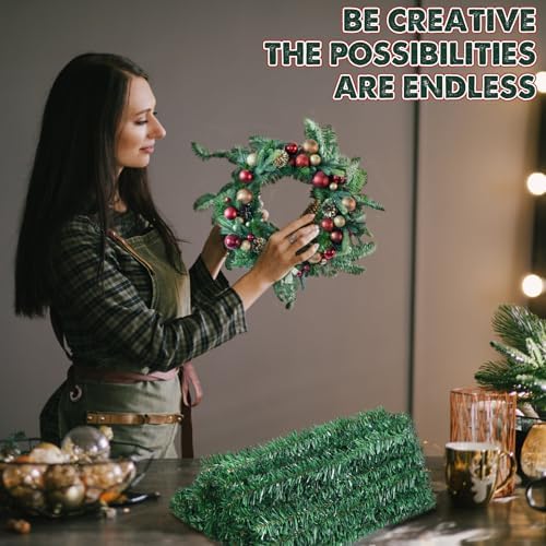 50Pcs 16Inch Christmas Garland Ties for Banister Staircase Artificial Pine Needles Garland Faux Pine Stems Twist Green Ties Christmas Branch Wreath Tie for Fixing Craft Gift Wrapping Decorations