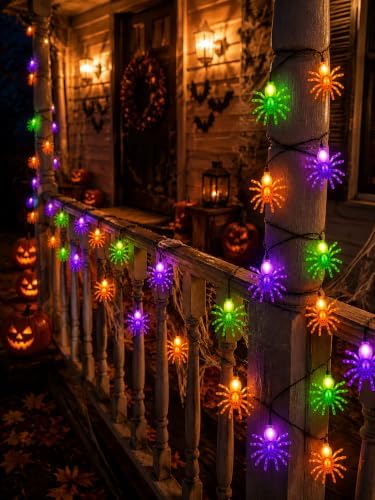 12FT Halloween Spider String Lights with 20 LED Colorful Spider Lights