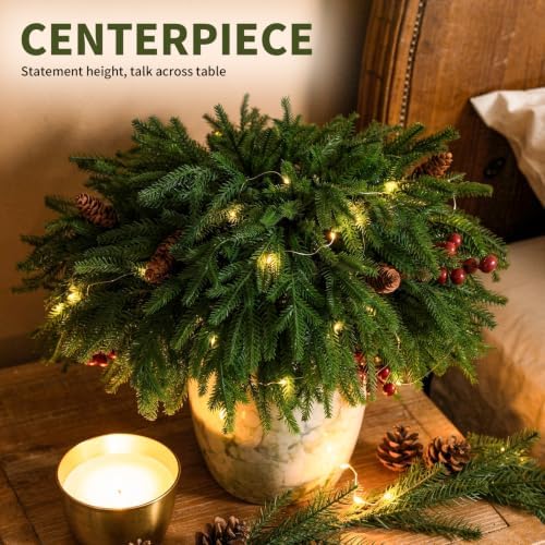VivaFaux Artificial Norfolk Pine Branches, 20-Piece Set with LED Lights