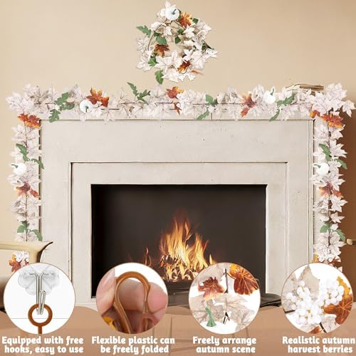 4Pack 23.6FT White Fall Garland for Mantle Autumn Wedding Thanksgiving