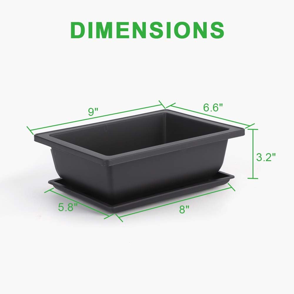 GROWNEER 6 Pack 9 Inch Bonsai Pots with Drainage Humidity Trays, Bonsai Tree Training Pot with 1 Repotting Mat