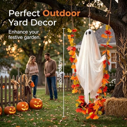 Halloween Hanging Swing Ghost, Light-Up Outdoor Halloween Decor (70.86in)