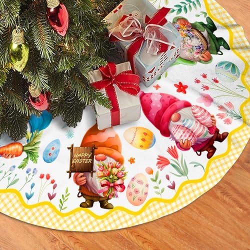 Easter Gnome Tree Skirt 36 Inch Cute Gnome Egg Decor Christmas Tree Skirt Xmas Ornament for Home Holiday Party Decoration Indoor Outdoor