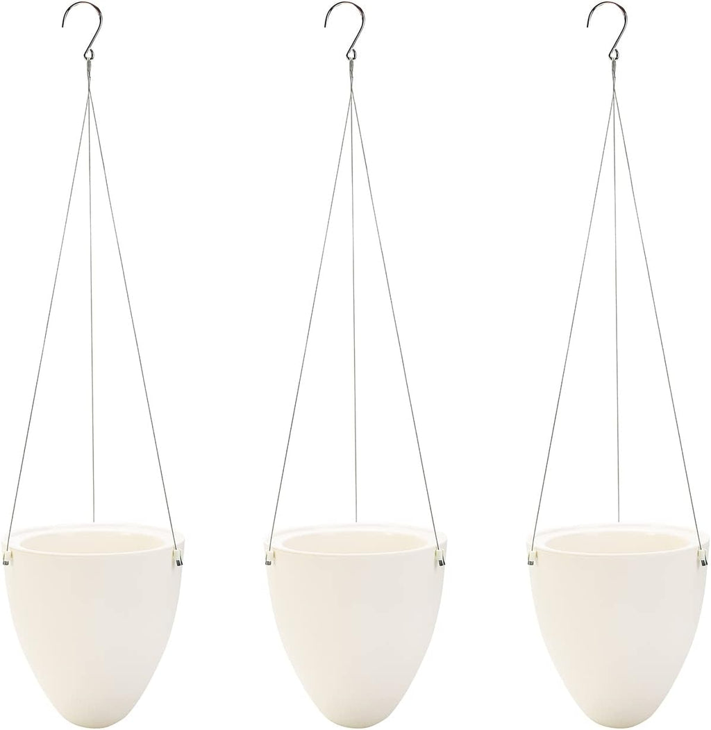 Sungmor 3 Pack Plastic Self Watering Hanging Planters - Eggshell Shape | Indoor Outdoor Hanging Pots for Plants, Modern