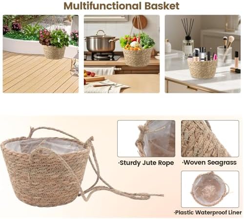 MY MIRONEY 2PCS Hanging Planter Basket, Khaki