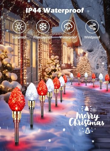 2 Pack Strawberry C9 Christmas Pathway Lights Outdoor, Total 34.8 Feet