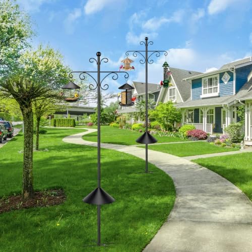 KOLAKO 2 Pack Shepherd Hooks for Outdoor,76 Inch Bird Feeder Pole Squirrel Proof Heavy Duty Double Shepherds Hook for Bird Feeder, Garden Plant, Solar Light
