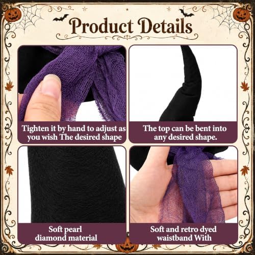 3 Pcs 3 Size Halloween Witch Hat Table Centerpiece with Purple Gauze Ribbon