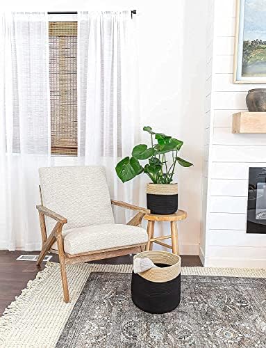 Woven Cotton Rope Plant Basket for 10-11" Pot Organizer Black&Brown
