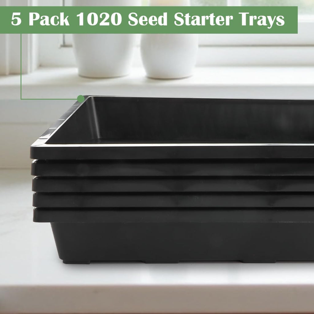 RooTrimmer 1020 Nursery Pot Trays 5 Pack, Plastic Flat Seed Starter Tray, Reusable Seedling Starting Tray for Holding