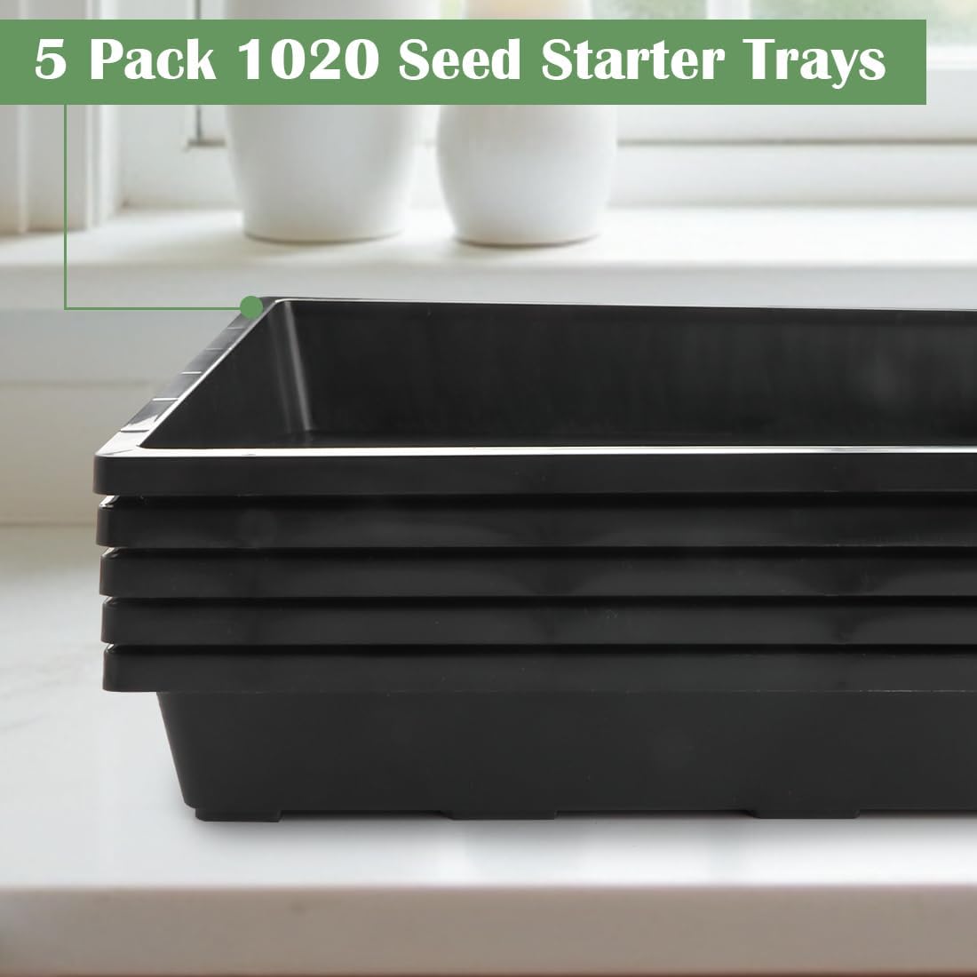 RooTrimmer 1020 Nursery Pot Trays 5 Pack, Plastic Flat Seed Starter Tray, Reusable Seedling Starting Tray for Holding