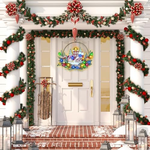 Pre-Lit Christmas Wreath for Front Door, Lighted Witch with 6H On/18H Off