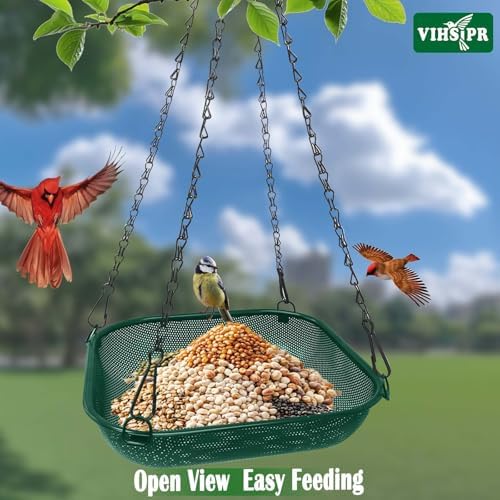 Hanging Platform Bird Feeder for Outdoors, 11 in Square Tray, Green