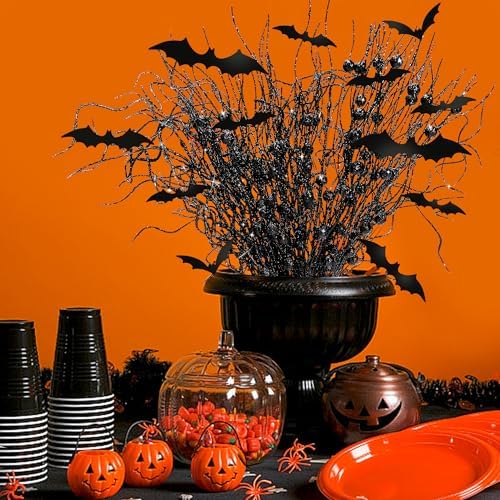 16 Pcs Artificial Halloween Branches Picks, Fake Black Bat Branches Picks