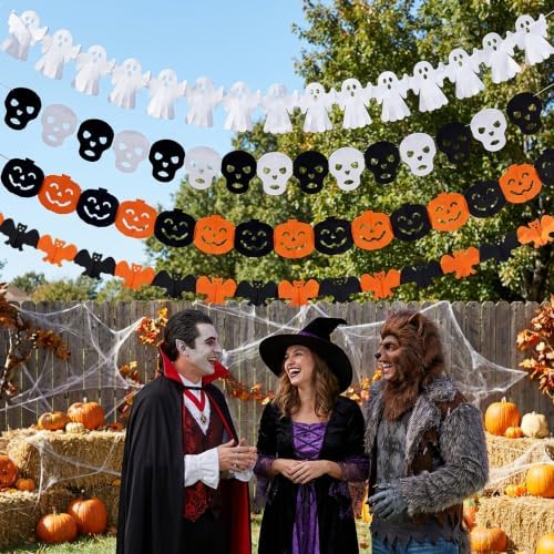 8 Pack Halloween Paper Garland Decoration Set, Pumpkin Ghost Paper Chain