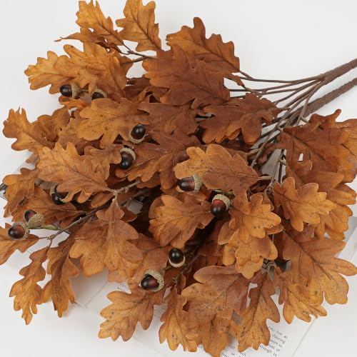 21.6" Faux Oak Leaf Branches with Acorns, 2Pcs Fall Stems for Vase, Brown