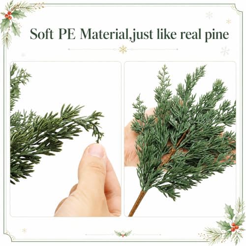 Watayo 10 Pcs 16.5" Christmas Artificial Pine Branches with Red Berry Stems