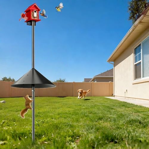 94" Smart Bird Feeder Pole Stand with 19" Proof Squirrel Baffle - Dia 1 Inch Bird House Pole for Camera Birdfeeder, Feeding Station for Outdoors Heavy Duty, Compatible Post Mount
