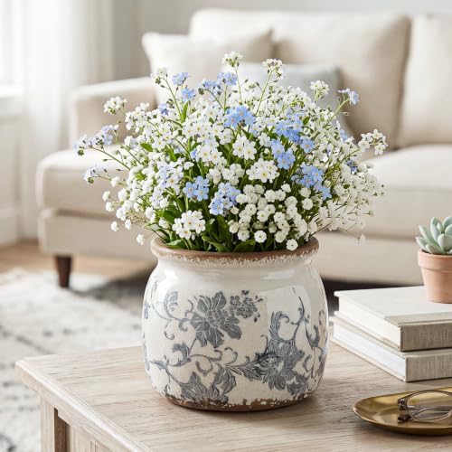 Vintage Planter, Ceramic Pot for Indoor Plant with Drainage Hole