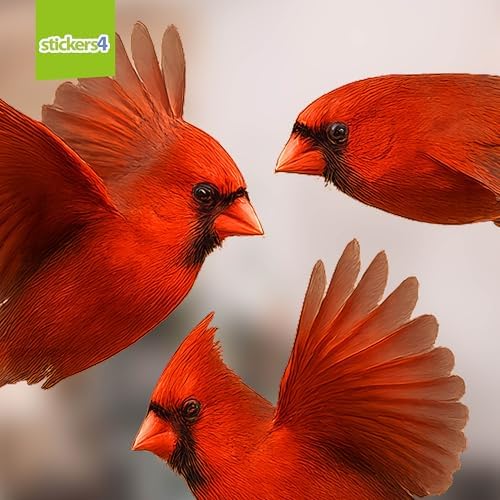 Set 6 Cardinal Window Clings for Glass Windows - Cardinal Window Deterrent