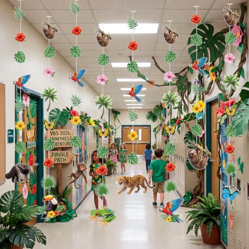 Xinnun 8 Pcs Rainforest Animals Garland Banners Jungle Party Hanging Decor