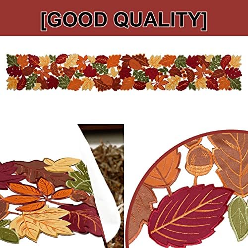OWENIE Fall Table Runner, Thanksgiving Table Runner Extra Long 144 Inches ,Embroidered Harvest Leaves Home Decor for Autumn Season Outdoor Table Holiday Decorations, 13 x 144 inches Dresser Scarf