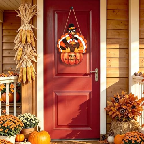 Thanksgiving Decorations Turkey Wood Sign Pumpkin Front Door Wreath Sign 01