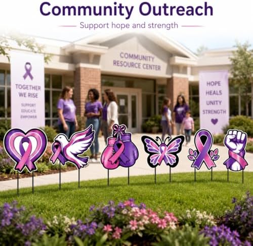 AceOrbit 6 Pcs Breast Cancer Domestic Violence Outdoor Decor Yard Sign