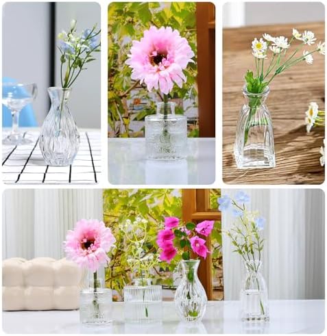 Glass Bud Vases Set of 4, Small Flower Vases for Wedding Centerpiece