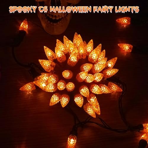 2 Pack Connectable C6 Halloween String Lights Outdoor 200 LED 66 FT Orange