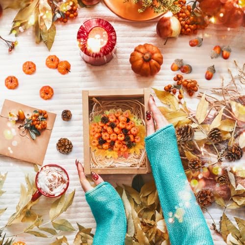 Yookeer 120pcs Fall Mini Pumpkins Artificial Acorn Pine Cone, Classic Color
